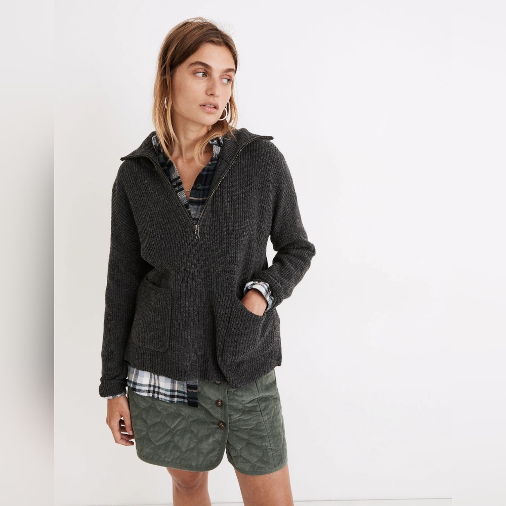 MADEWELL Glenbrook Half-Zip Pullover Sweater Heather Graphite Gray NWT Medium